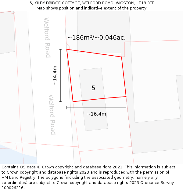 5, KILBY BRIDGE COTTAGE, WELFORD ROAD, WIGSTON, LE18 3TF: Plot and title map