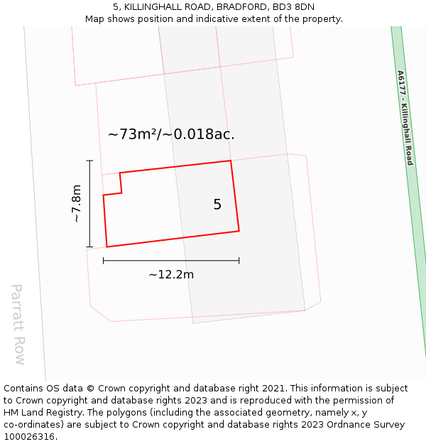 5, KILLINGHALL ROAD, BRADFORD, BD3 8DN: Plot and title map