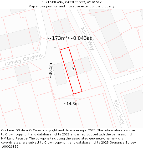 5, KILNER WAY, CASTLEFORD, WF10 5FX: Plot and title map