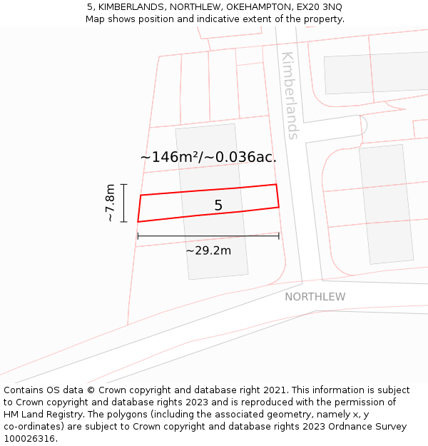 5, KIMBERLANDS, NORTHLEW, OKEHAMPTON, EX20 3NQ: Plot and title map