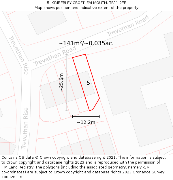 5, KIMBERLEY CROFT, FALMOUTH, TR11 2EB: Plot and title map
