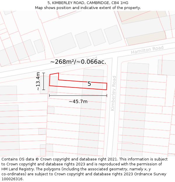 5, KIMBERLEY ROAD, CAMBRIDGE, CB4 1HG: Plot and title map