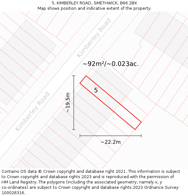 5, KIMBERLEY ROAD, SMETHWICK, B66 2BX: Plot and title map