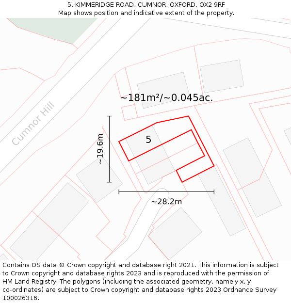 5, KIMMERIDGE ROAD, CUMNOR, OXFORD, OX2 9RF: Plot and title map