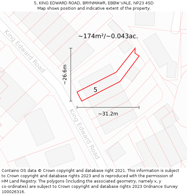 5, KING EDWARD ROAD, BRYNMAWR, EBBW VALE, NP23 4SD: Plot and title map