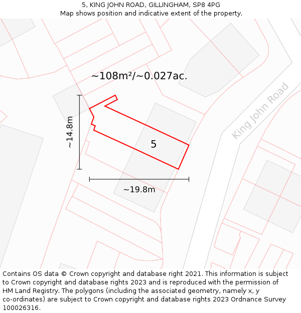 5, KING JOHN ROAD, GILLINGHAM, SP8 4PG: Plot and title map
