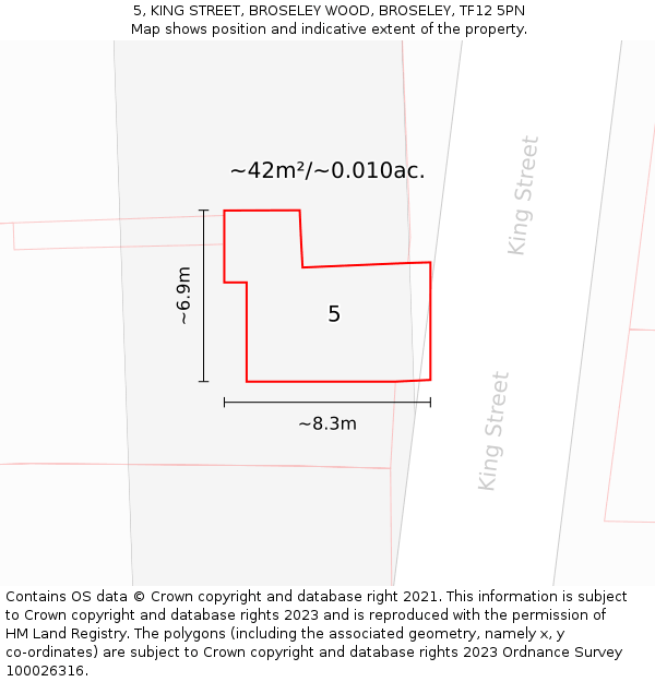 5, KING STREET, BROSELEY WOOD, BROSELEY, TF12 5PN: Plot and title map