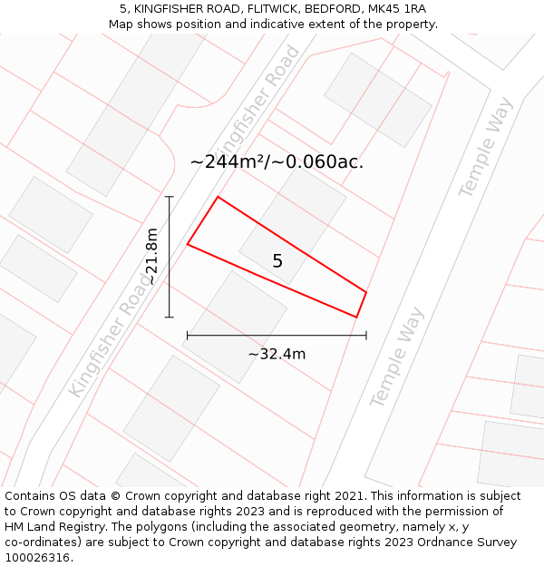 5, KINGFISHER ROAD, FLITWICK, BEDFORD, MK45 1RA: Plot and title map