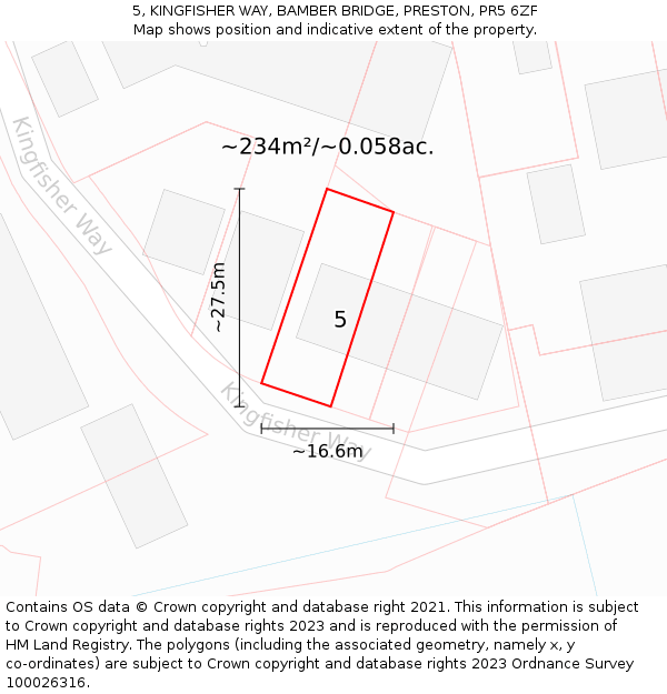 5, KINGFISHER WAY, BAMBER BRIDGE, PRESTON, PR5 6ZF: Plot and title map