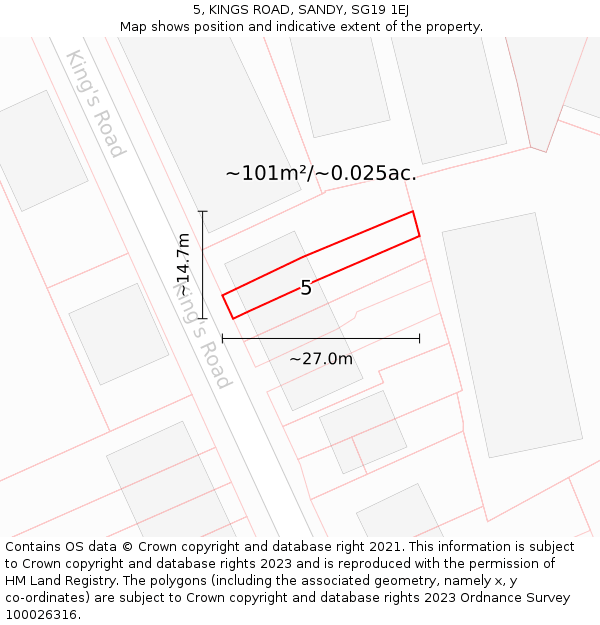 5, KINGS ROAD, SANDY, SG19 1EJ: Plot and title map