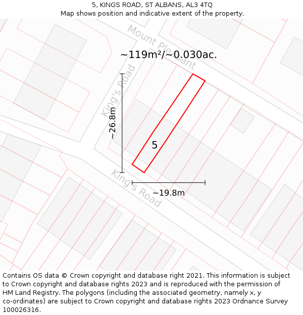 5, KINGS ROAD, ST ALBANS, AL3 4TQ: Plot and title map