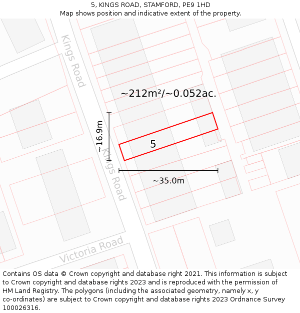 5, KINGS ROAD, STAMFORD, PE9 1HD: Plot and title map