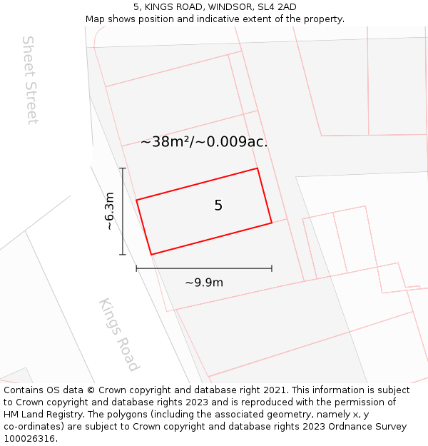 5, KINGS ROAD, WINDSOR, SL4 2AD: Plot and title map