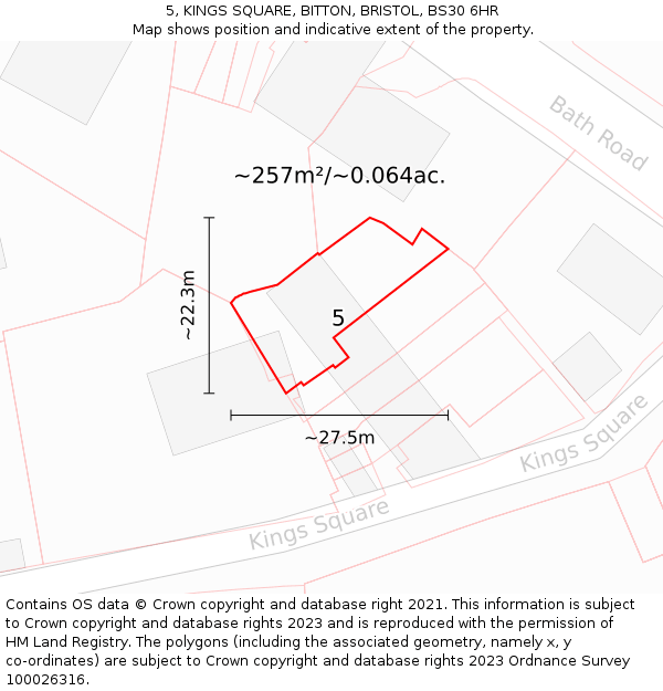 5, KINGS SQUARE, BITTON, BRISTOL, BS30 6HR: Plot and title map