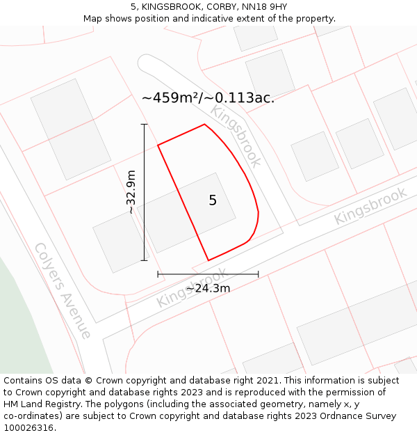 5, KINGSBROOK, CORBY, NN18 9HY: Plot and title map