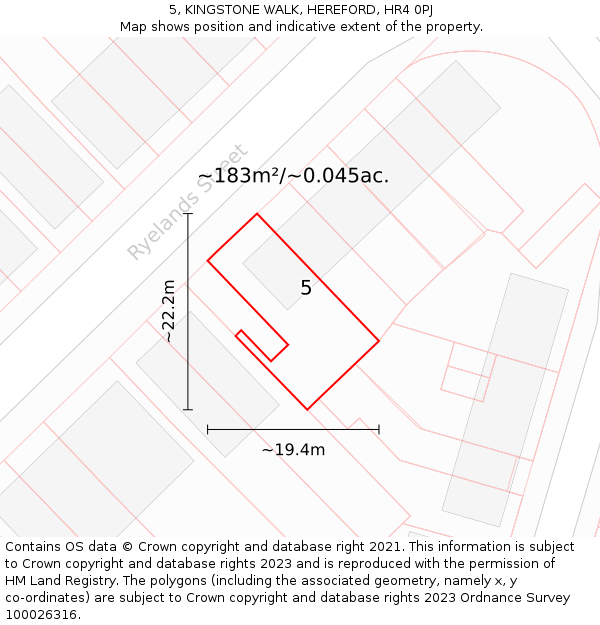 5, KINGSTONE WALK, HEREFORD, HR4 0PJ: Plot and title map