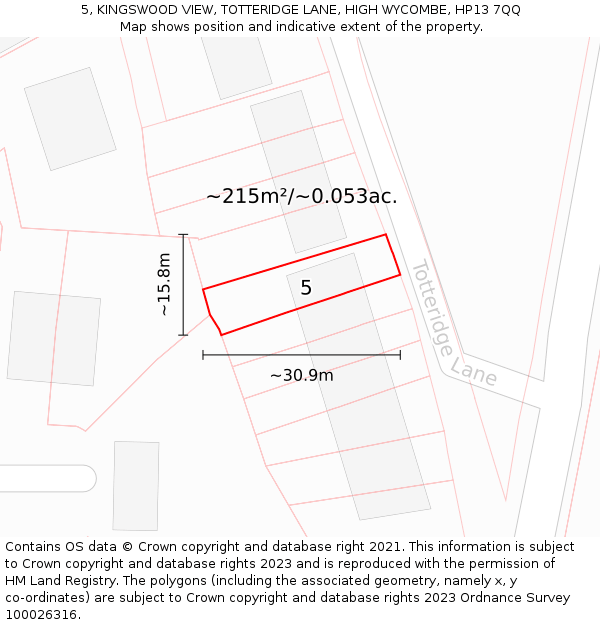 5, KINGSWOOD VIEW, TOTTERIDGE LANE, HIGH WYCOMBE, HP13 7QQ: Plot and title map