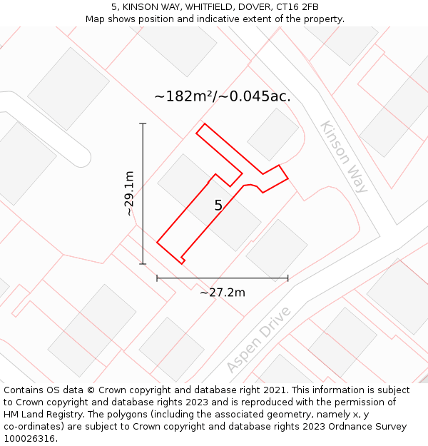 5, KINSON WAY, WHITFIELD, DOVER, CT16 2FB: Plot and title map