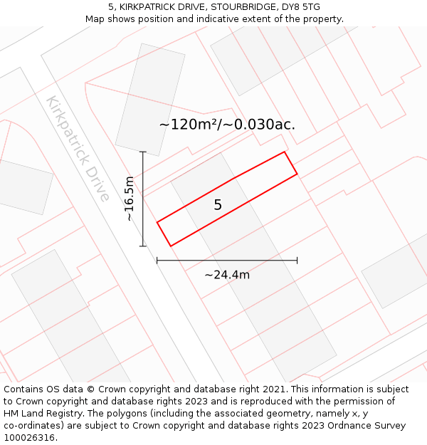 5, KIRKPATRICK DRIVE, STOURBRIDGE, DY8 5TG: Plot and title map