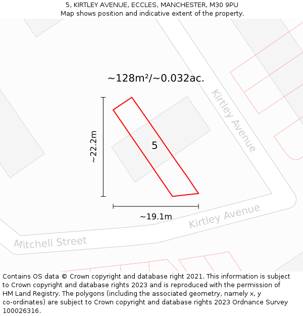 5, KIRTLEY AVENUE, ECCLES, MANCHESTER, M30 9PU: Plot and title map