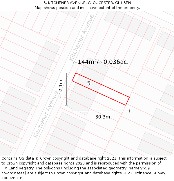 5, KITCHENER AVENUE, GLOUCESTER, GL1 5EN: Plot and title map