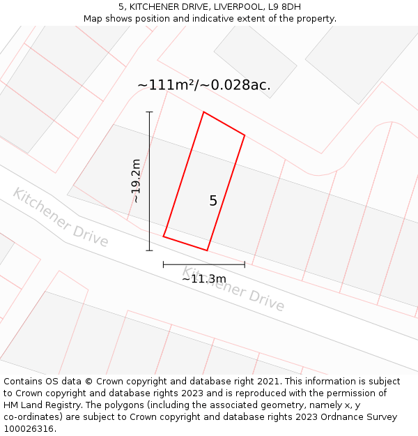 5, KITCHENER DRIVE, LIVERPOOL, L9 8DH: Plot and title map