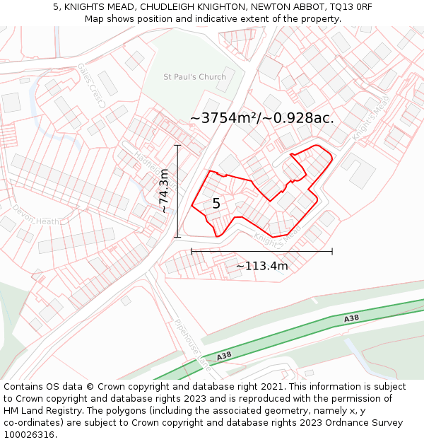 5, KNIGHTS MEAD, CHUDLEIGH KNIGHTON, NEWTON ABBOT, TQ13 0RF: Plot and title map