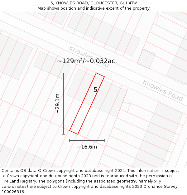 5, KNOWLES ROAD, GLOUCESTER, GL1 4TW: Plot and title map