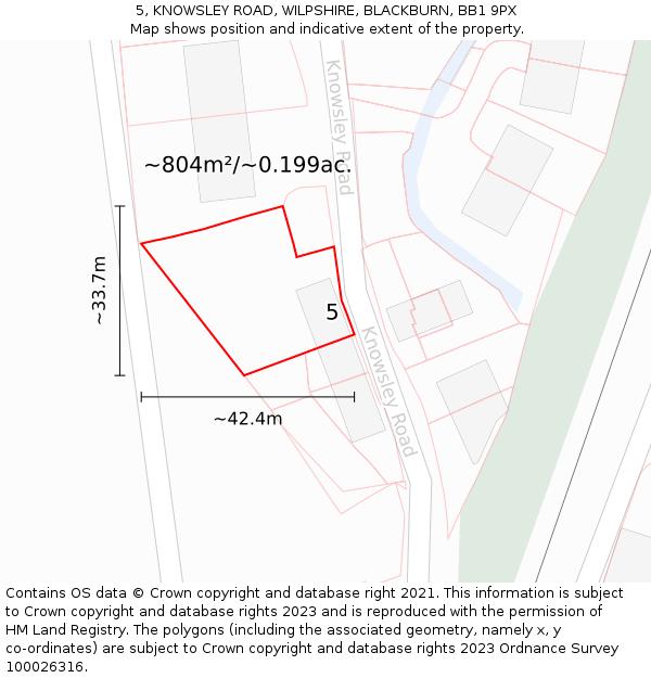5, KNOWSLEY ROAD, WILPSHIRE, BLACKBURN, BB1 9PX: Plot and title map