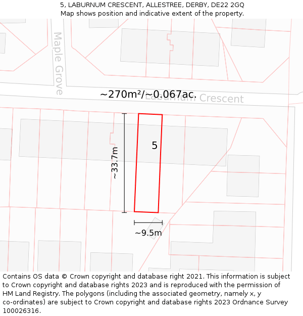 5, LABURNUM CRESCENT, ALLESTREE, DERBY, DE22 2GQ: Plot and title map