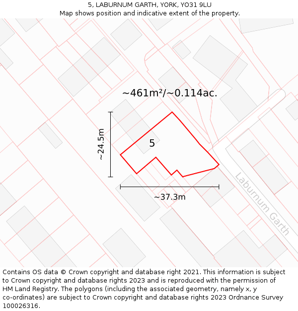 5, LABURNUM GARTH, YORK, YO31 9LU: Plot and title map