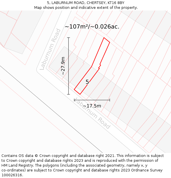 5, LABURNUM ROAD, CHERTSEY, KT16 8BY: Plot and title map