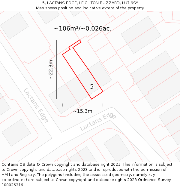 5, LACTANS EDGE, LEIGHTON BUZZARD, LU7 9SY: Plot and title map