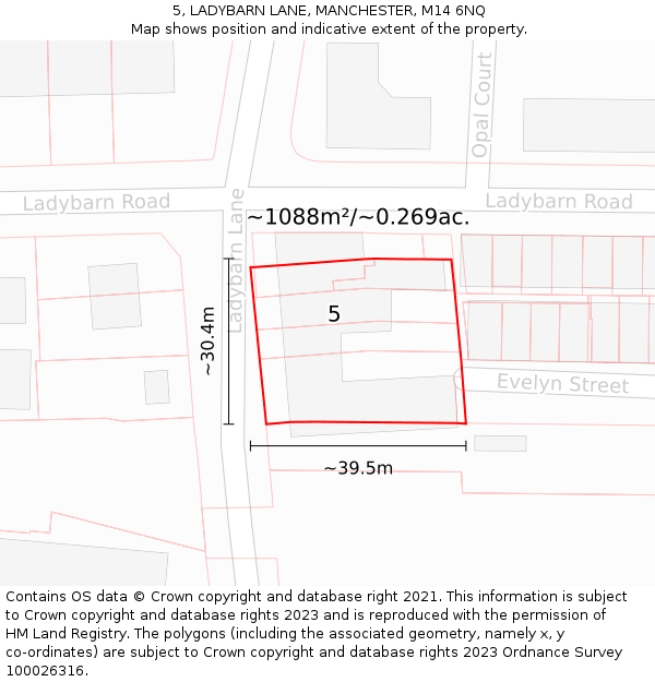 5, LADYBARN LANE, MANCHESTER, M14 6NQ: Plot and title map