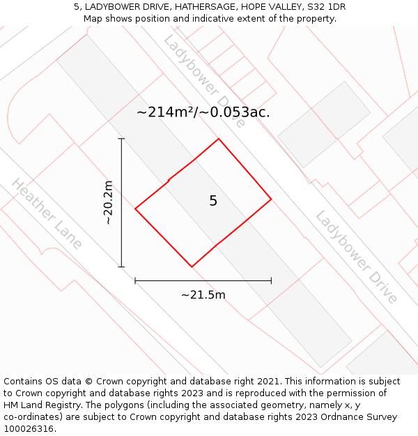 5, LADYBOWER DRIVE, HATHERSAGE, HOPE VALLEY, S32 1DR: Plot and title map