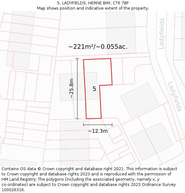 5, LADYFIELDS, HERNE BAY, CT6 7BF: Plot and title map
