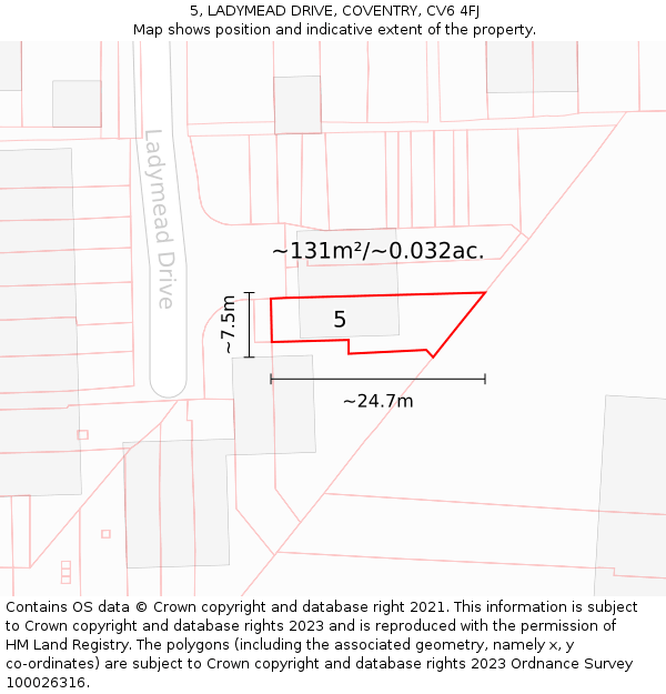 5, LADYMEAD DRIVE, COVENTRY, CV6 4FJ: Plot and title map