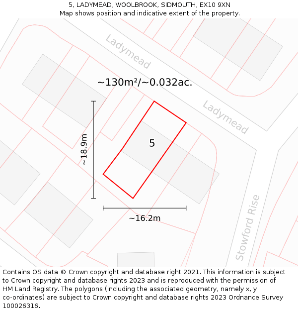 5, LADYMEAD, WOOLBROOK, SIDMOUTH, EX10 9XN: Plot and title map