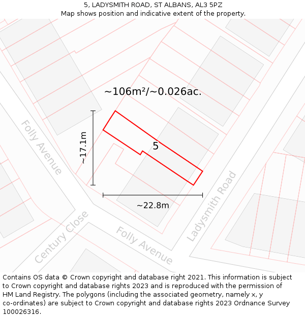 5, LADYSMITH ROAD, ST ALBANS, AL3 5PZ: Plot and title map