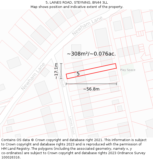 5, LAINES ROAD, STEYNING, BN44 3LL: Plot and title map