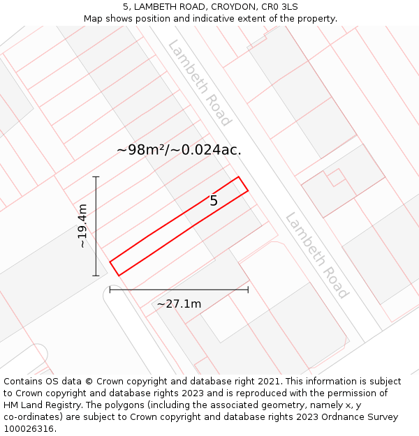 5, LAMBETH ROAD, CROYDON, CR0 3LS: Plot and title map
