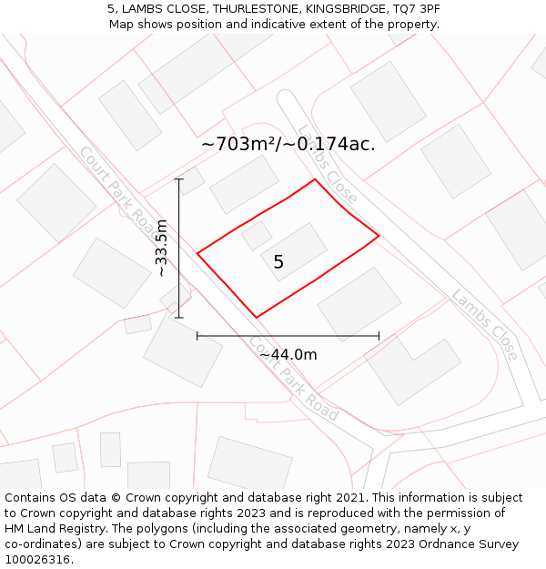 5, LAMBS CLOSE, THURLESTONE, KINGSBRIDGE, TQ7 3PF: Plot and title map