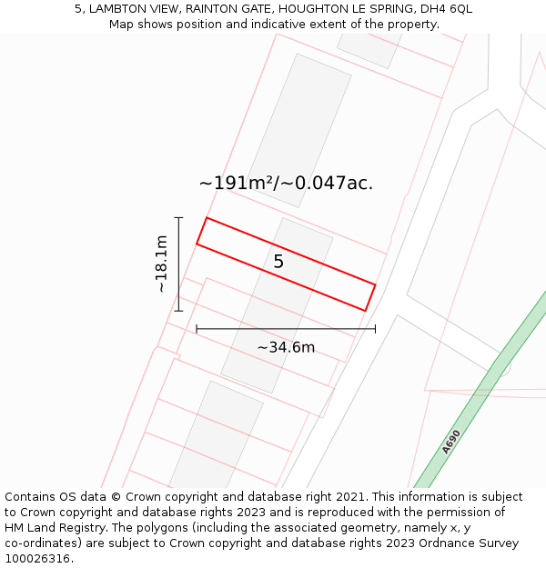 5, LAMBTON VIEW, RAINTON GATE, HOUGHTON LE SPRING, DH4 6QL: Plot and title map