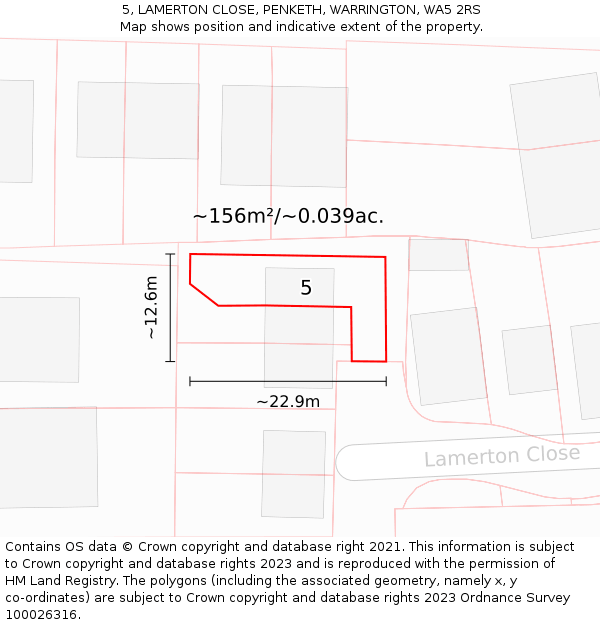 5, LAMERTON CLOSE, PENKETH, WARRINGTON, WA5 2RS: Plot and title map