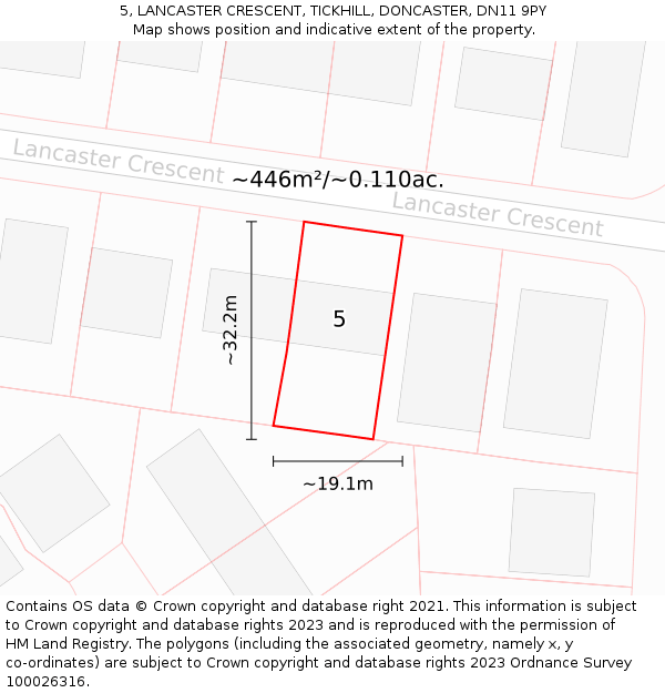 5, LANCASTER CRESCENT, TICKHILL, DONCASTER, DN11 9PY: Plot and title map