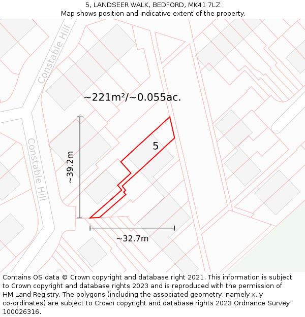 5, LANDSEER WALK, BEDFORD, MK41 7LZ: Plot and title map