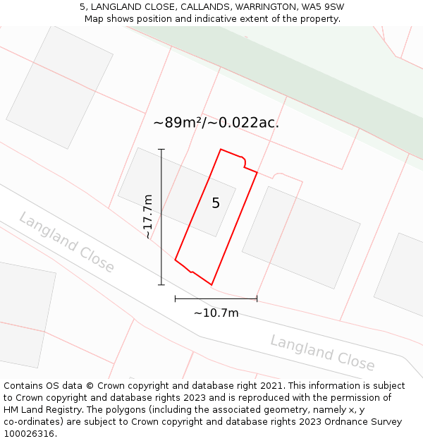 5, LANGLAND CLOSE, CALLANDS, WARRINGTON, WA5 9SW: Plot and title map