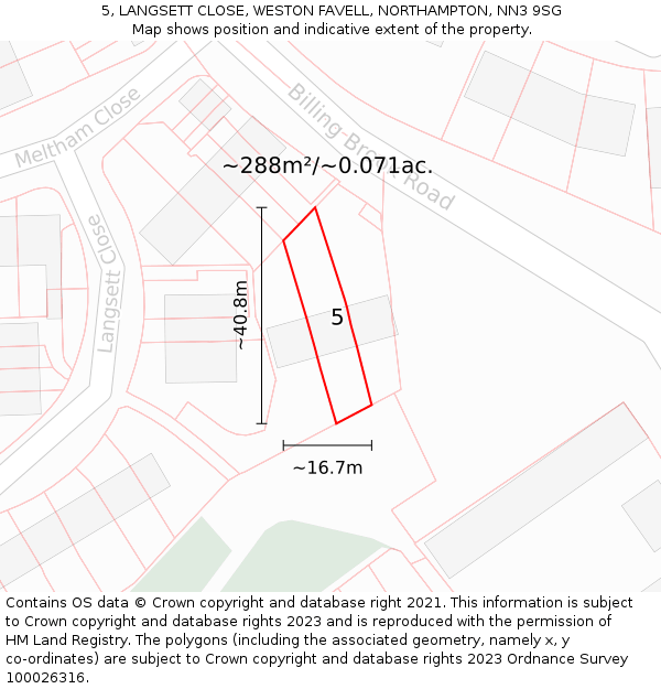 5, LANGSETT CLOSE, WESTON FAVELL, NORTHAMPTON, NN3 9SG: Plot and title map