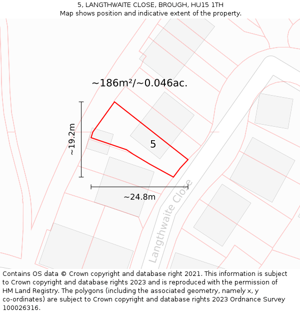 5, LANGTHWAITE CLOSE, BROUGH, HU15 1TH: Plot and title map