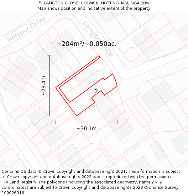 5, LANGTON CLOSE, COLWICK, NOTTINGHAM, NG4 2BW: Plot and title map
